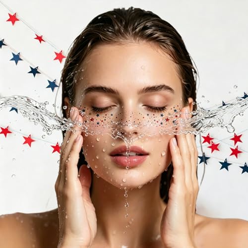8 Pack Glitter Star Face Tattoos - Patriotic 4th of July