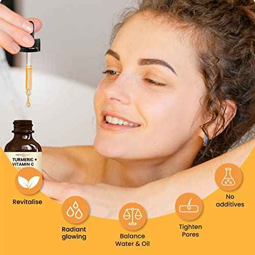 Turmeric Serum for Face + Glow-Boosting Vitamin C Serum - Organic Moisturizer for Dark Spots & Clear Wrinkles - Boosts Hydration for Dry & Tired Skin - Anti-Aging Formula for Glowing Skin - 8 FL OZ