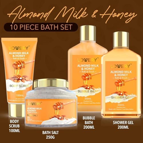 Almond Milk & Honey Spa Gift Basket - 10 Pc Bath Set