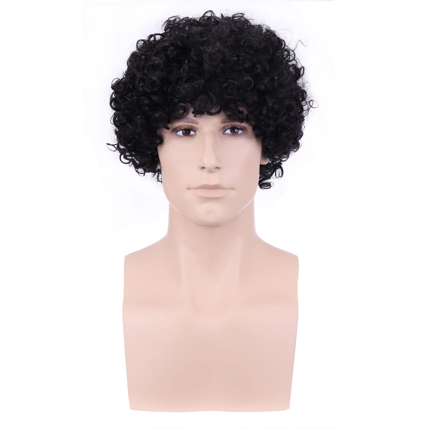 PATTNIUM Mens Wig Short Curly Black Wig Afro Disco Wig Heat Resistant Synthetic 70s Mens Costume Wig Male Black Wig Hippie Cosplay Party Daily Wear Wig (Black)