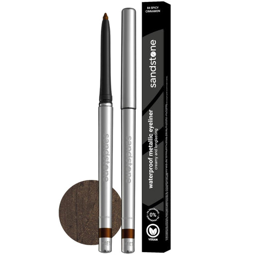 Sandstone Scandinavia Hypoallergenic Eyeliner Waterproof (Spicy Cinnamon) - Unscented Metallic Brown Eye Liner - Vegan and Cruelty Free Eye Pencil - Colored Eyeliners for Sensitive Eyes