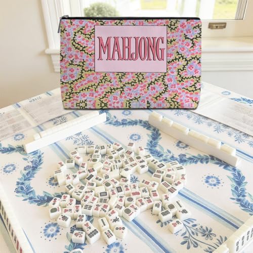 American Mahjong Tile Bag with Zipper - Floral Canvas