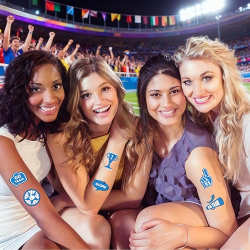 Y&C TENCOB Blue Team Spirit Tattoos Temporary -100Pcs 20 Styles | Go Team Tattoos School Spirit Stickers for Classroom Cheerleading Football Basketball Baseball Sports Games (Blue)