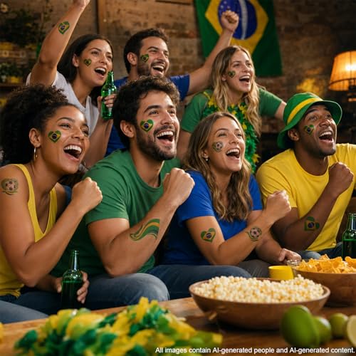 Brazil Flag Temporary Tattoos for World Cup 2026 - Soccer Fan Body Stickers