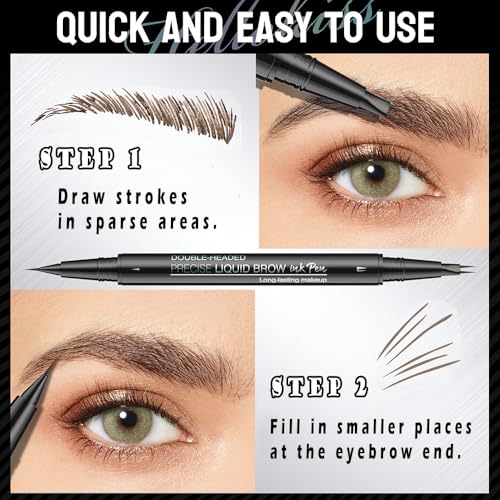 5-Shade Microblading Eyebrow Pen - Dual Tip Brow Marker with Spoolie