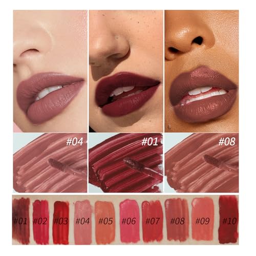 O'CHEAL 10Pcs Luminous Liquid Lipstick Makeup Set, Luminous liquid Long-Lasting Wear Non-Stick Cup Not Fade Waterproof Lip Gloss Series 7030