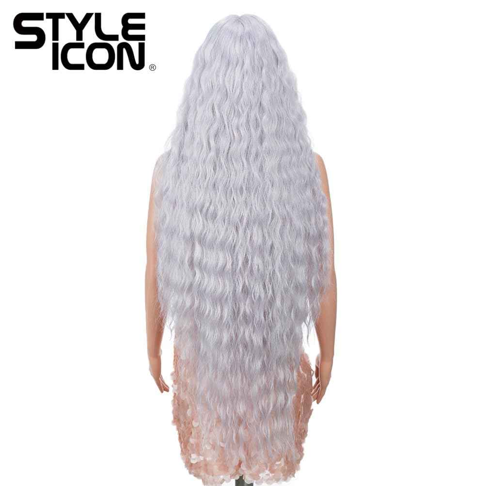 Style Icon 41" Lace Front Wigs Long Wavy Synthetic Wigs with Baby Hair Silver Grey Bohemian Style Half Hand Tied 130% Density Wigs (41", THISTLE)