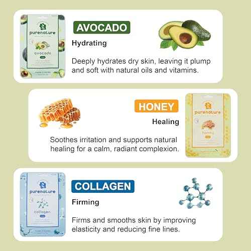 PB&Jay Purenature Hydrate and Calm Facial Mask - 12 Pack Acai Berry,Vita c,retinol and more, Made in Korea, Face Mask Skincare for Hydration, Skincare Face Mask, Moisturizing Mask for Sensitive Skin