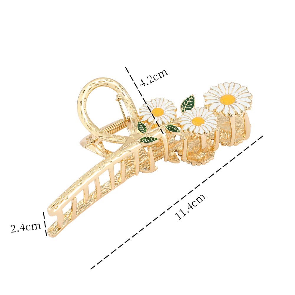 AIUPUOC Elegant Large Daisy Flower Metal Gold Claw Clip Hair Barrette for Thick Hair Women's Hair Accessory