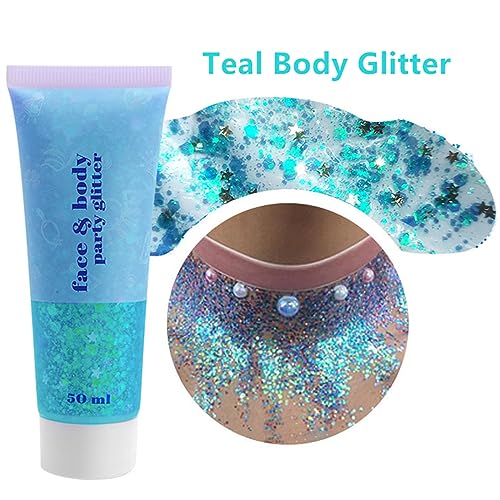 Teal Body Glitter Gel – Holographic Chunky Sequins Makeup