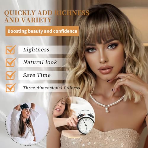 Lativ Blonde Bob Wig with Bangs Short Wavy Curly