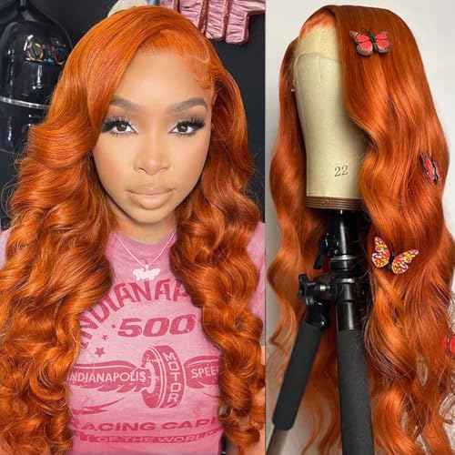 22Inch Ginger Wig Human Hair 13x4 Body Wave Lace Front Wigs Human Hair 350# Colored Wigs Human Hair Orange Wigs for Women 180% Density Ginger Orange Lace Front Wigs Pre Plucked With Natural Hairline