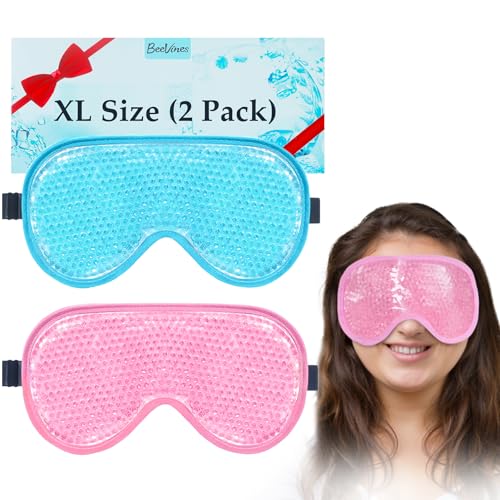 BeeVines XL Size Gel Eye Mask, 2 Pack Cooling Ice Masks for Puffy Eyes for Men & Women, Cold & Warm Compress for Post Surgery, Puffiness, Allergies, Sinuses & Migraines