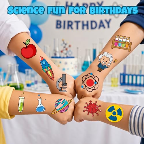 Science Temporary Tattoos for Kids, 96 Pcs Party Favors