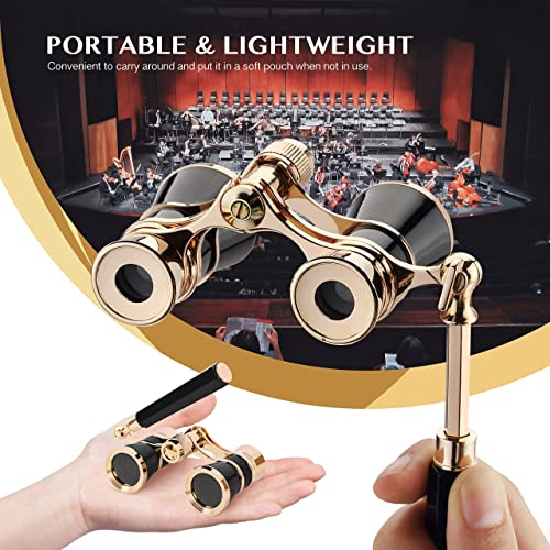 Yourelexit® Opera Glasses Binoculars 3X25 Lorgnette Theater Glasses Optical BK9 Mini Compact Lightweight Built-in Foldable Adjustable Handle Vintage for Adults Kids Women in Musical Concert Cinema