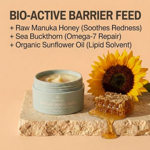 Boho Cleansing Balm ? Manuka Honey & Sea Buckthorn ? Hydrating Makeup Remover & Double Cleanse for Sensitive Skin ? Melts Waterproof Mascara & SPF ? Barrier Support Face Wash (2oz)