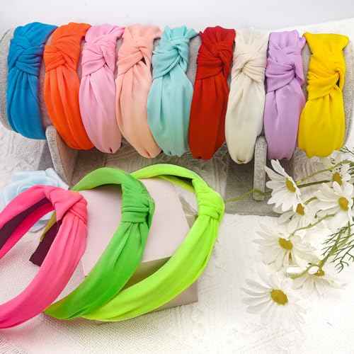 SIQUK 12 Pieces Knotted Headbands for Women Hair Turband Knot Headband Fashion Top Knot Headbands Colorful Knotted Fabric Headband, 12 Colors