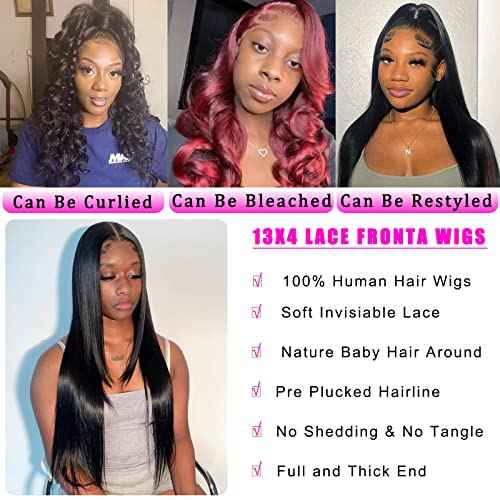 Straight Lace Front Wigs Human Hair 13x4 HD Transparent Lace Frontal Wig for Black Women Glueless Brazilian Virgin Hair 180% Density Pre Plucked with Baby Hair Hairline