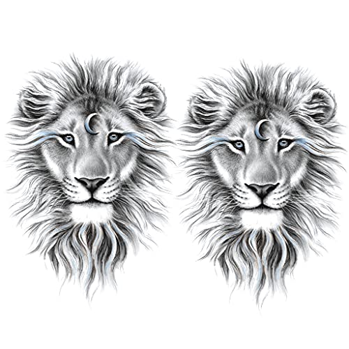 2 Sheets Arm Thigh Leg Waterproof Fake Temporary Tattoos Sticker Grey Lion