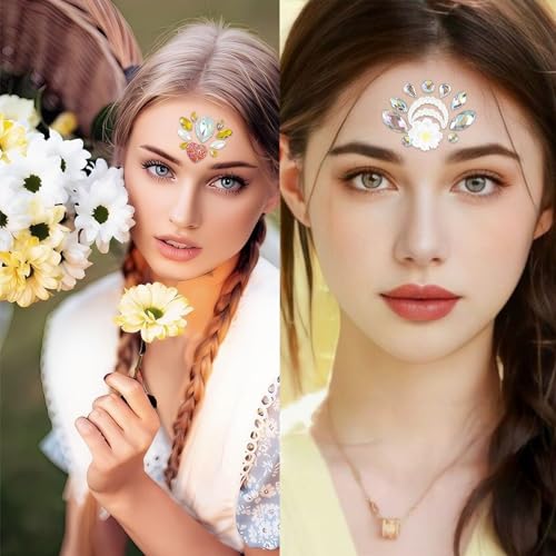 16 Pc Face Gems Rhinestone Stickers 3D Flowers Glitter Tattoo