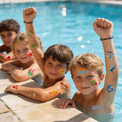 105 PCS Beach Party Decorations Kit - Hawaiian & Luau Decorations, Pool & Beach Party Favors, Temporary Tattoos & Fake Tattoo Stickers for Summer Party Decorations