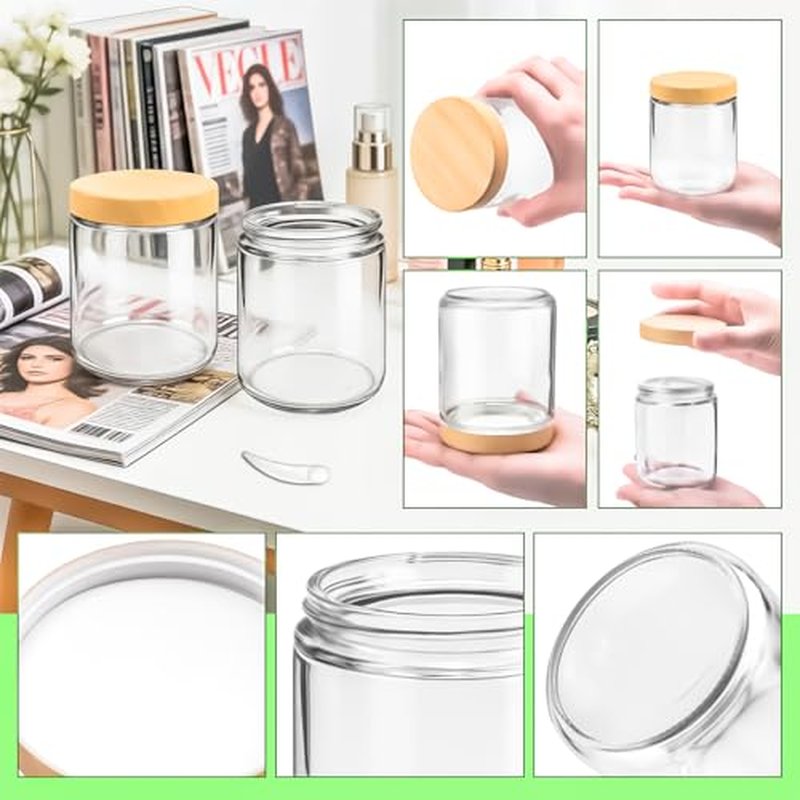 8oz Glass Jars with Woodgrain Lids - 4 Pack Cosmetic Containers