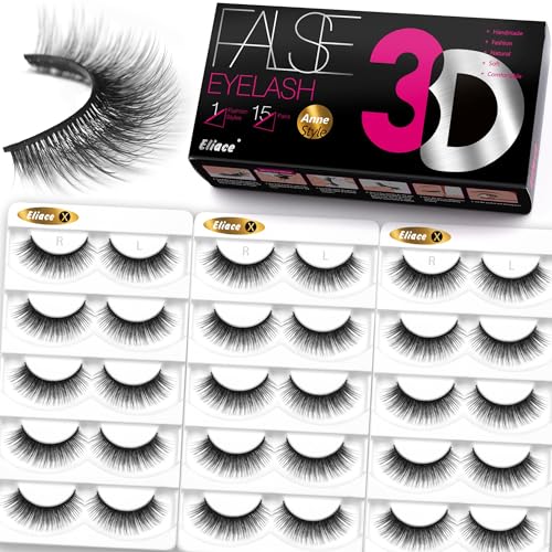 Eliace 3D Mink Lashes 15 Pairs - Wispy Cat Eye Fluffy