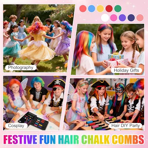 10-Color Washable Hair Chalk Combs for Parties