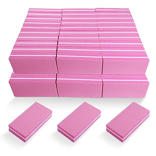 HomeyEra 60-Pack Pink Nail Buffers Double Sided 100/180 Grit for Manicure & Nail Prep