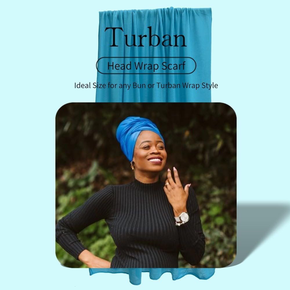 Ftoronaly Turban Head Wraps for Black Women Hair Wraps Stretch Soft Jersey Hijab Scarf Headwraps Headband Sky Blue