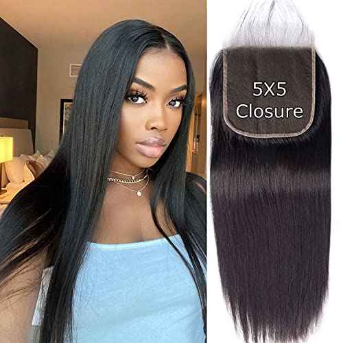 5x5 Straight Hd Lace Closure Human Hair 12A Real Transparent Lace Closure 5x5 Closure Virgin Remy Human Hair Frontal Closure Pre Plucked With Baby Hair Natural Black Color(20inch)