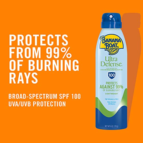 Banana Boat Ultra Defense Clear Sunscreen Spray SPF 100, 6oz | Lightweight Sunscreen, Banana Boat SPF 100 Spray On Sunscreen, Water Resistant Sunscreen, 6oz