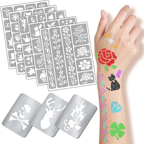 390 PCS Temporary Tattoo Stencils Kit for Kids, 28 Sheets
