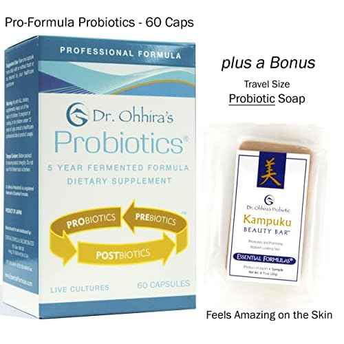 Dr. Ohhira's Professional Probiotics Formula 60 Capsules with Beauty Bar Soap Travel Size, 20 Grams - No Refrigeration Supplement - Vegetarian, Non-Dairy, Gluten Free