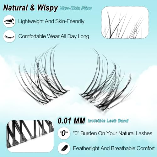Lash Clusters Venus Wispy DIY Lash Extension 8-18mm Natural Eyelash Clusters Individual Eye Lashes Natural Look Cluster Eyelash Extensions Thin Clear Band by WiWiLINK