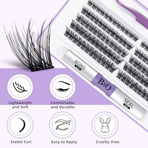 Lash Clusters Kit 120 PCS Eyelash Extension Kit 10-16 Mixed DIY Lash Extension Kit C D Curl Eyelash Clusters Kit with Super Hold Lash Bond and Seal Individual Lashes Kit for Beginners (Kit,DV02)