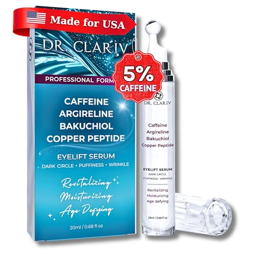 Caffeine 5% + Bakuchiol Eye Serum for Dark Circles, Puffiness Eyes with Argireline & Copper Peptides (GHK-Cu) ? Roll-on Under Eye Serum, Anti-Aging Wrinkle Care for Fine Lines? 20ml