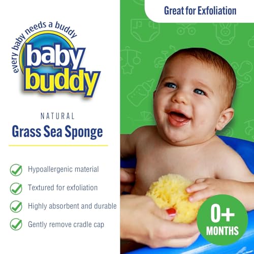 Baby Buddy Absorbent Natural Bath Sponge, Soft Exfoliating Grass Sponge, Soft on Baby's Tender Skin, Bath Accessories Baby and Kids, Infant Bath, Biodegradable, Hypoallergenic, 3pk, 4in