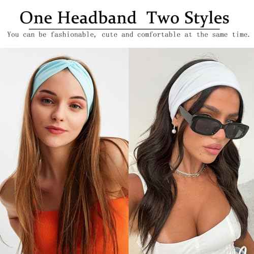 XTREND 6 Pcs Women's Headbands Twisted Cross Elastic Head Bands Yoga Workout Headband Non-Slip Sweat Soft Headbands Solid Color Simple Versatile Hair Accessory Hairbands