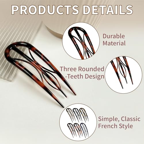 6PCS Tortoiseshell U-Shaped French Hair Pins for Elegant Styles