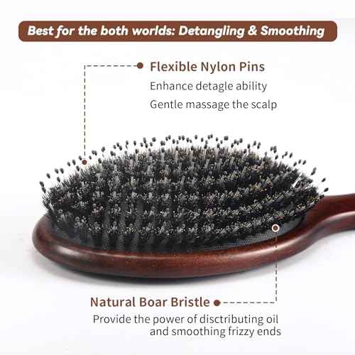 Hair Brush, Boar Bristles Hair Brush for Women Men Kids, Boar & Nylon Bristle Brushes for Smoothing Massaging Scalp Detangling Wet/Dry Hair, Reduce Frizz Dry Restore Natural Shine