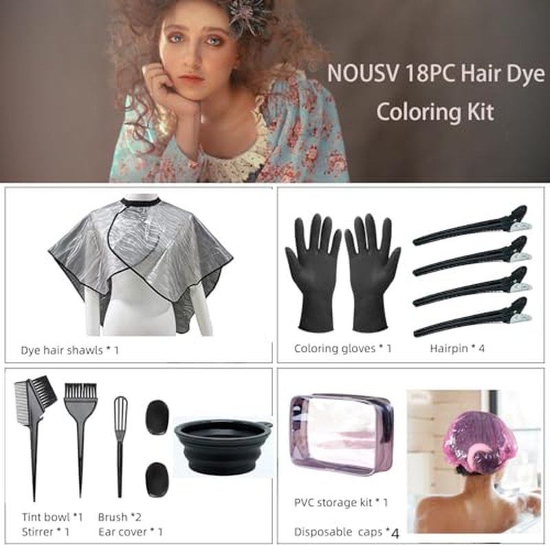 Hair Dye Kit 18-Piece Professional Coloring Set with Bowl & Brush