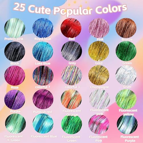 25 Colors Hair Tinsel Extension Kit 48 Inches Heat Resistant