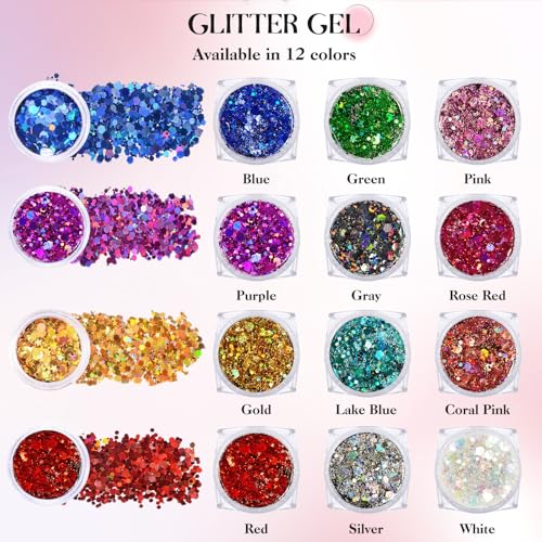 Body Glitter Gel - 12 Holographic Colors Chunky Glitter
