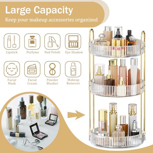 MOKANI 360° Rotating Makeup Organizer 3-Tier Cosmetics Storage