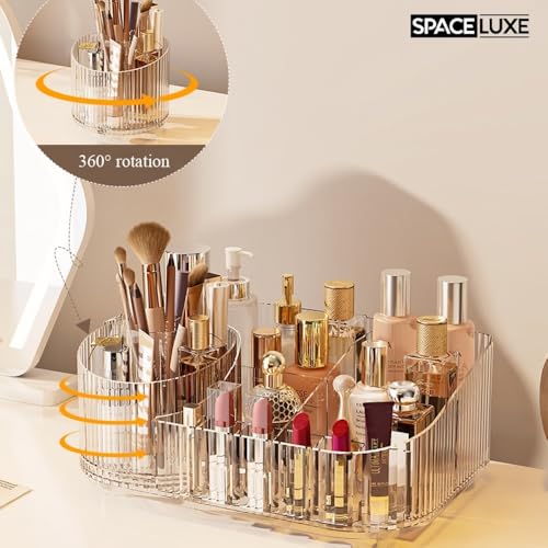 SpaceLuxe 360° Rotating Makeup Organizer with Drawers - Cream White