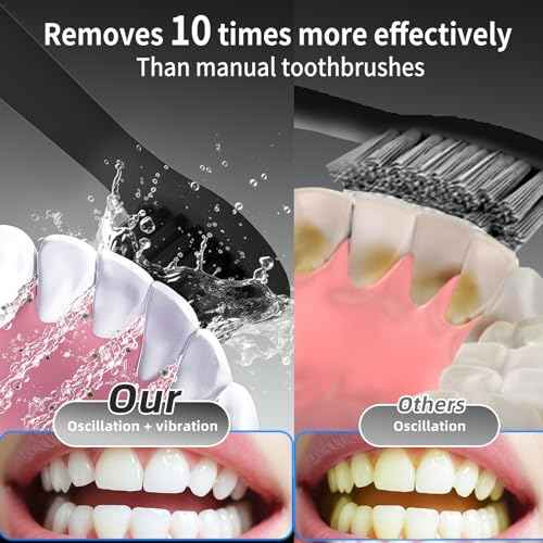 Rooman Oscillation&Vibration Sonic Electric Toothbrush for Adults, with 8 Brush Heads for Travel & Teeth Care, 20000 VPM, 3 Cleaning Modes, 2-Minute Timer, IPX7 Waterproof (Black)