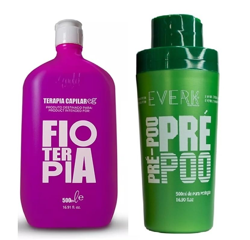 Fioterapia Everk 500ml + Pre Poo Green 500ml |Keratin Treatment | Progressive Brush | Straightening & Smoothing System