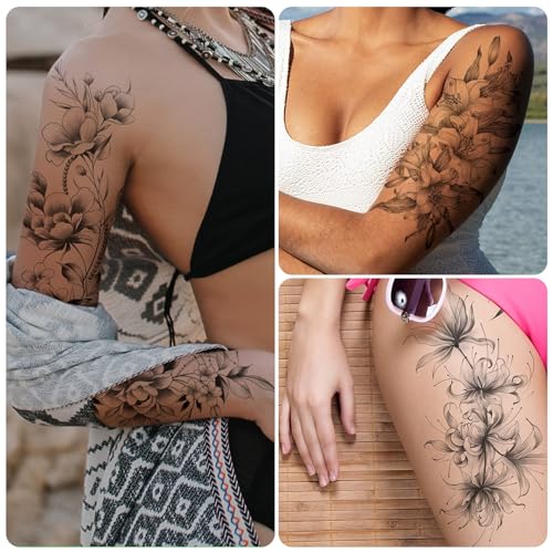 EMOME 12 Sheets Flower Temporary Tattoos for Women