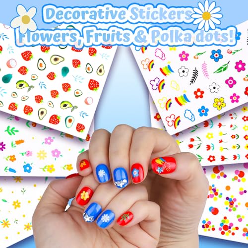 FANDAMEI Kids Press On Nails Set with Stickers & Gems